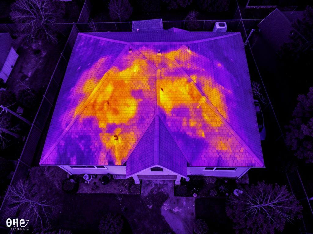 Thermal imaging survey of a roof showing heat loss